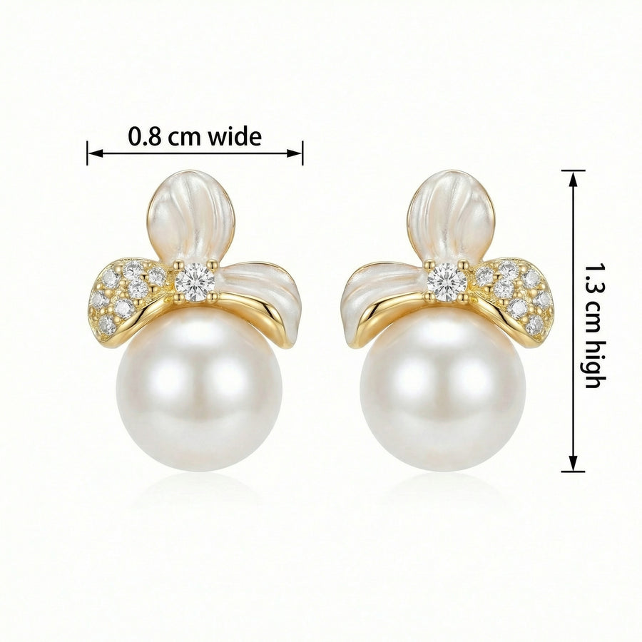Floral Pearl Studs with Enamel Petals – pearl earrings