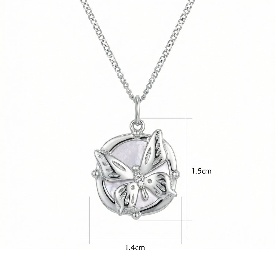 Butterfly Pendant in Circular Frame – sterling silver necklace, front view
