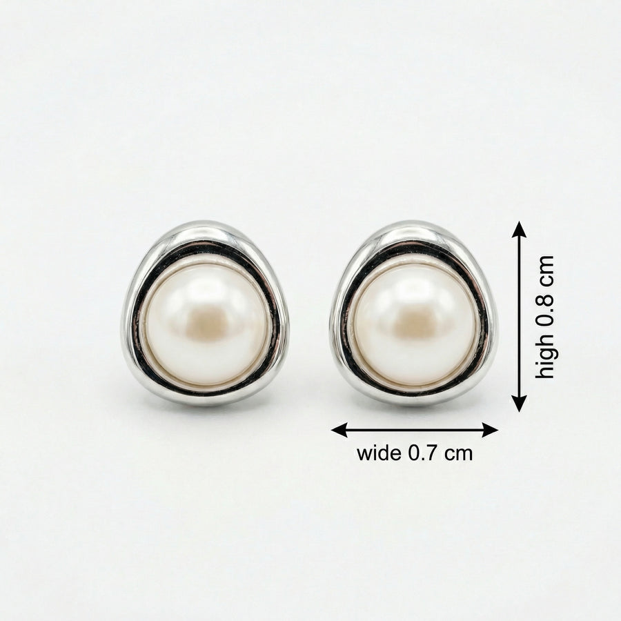 Pearl Studs in Triangular Settings – pearl earrings, front view