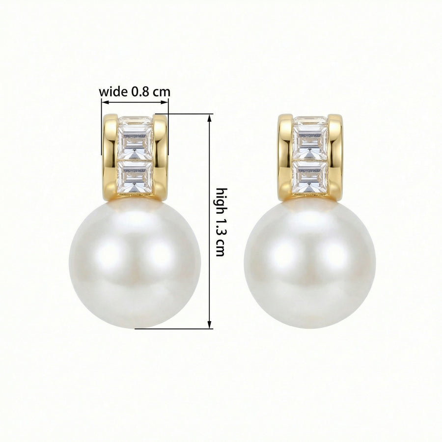 Pearl Drop Earrings with Baguette Accents – pearl earrings, front view