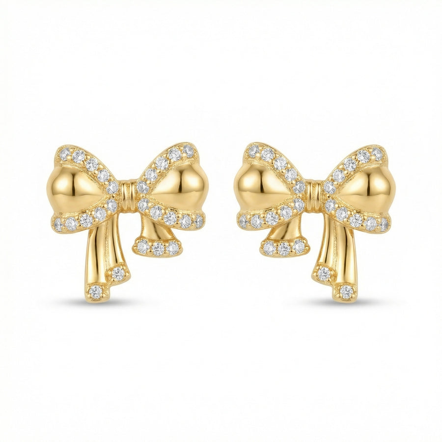 Ribbon Bow Stud Earrings, Clear Stones – sterling silver earrings