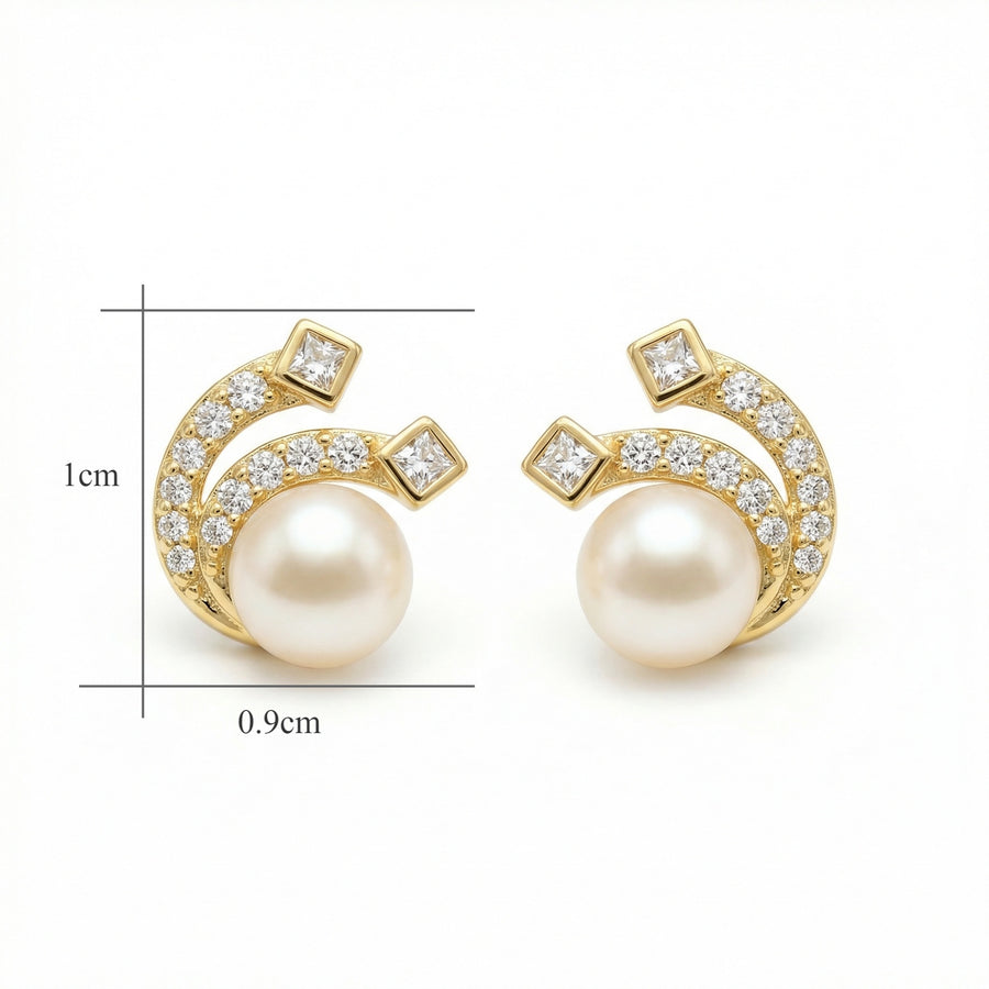 Pearl Swirl Stud Earrings, Lustrous – pearl earrings, front view