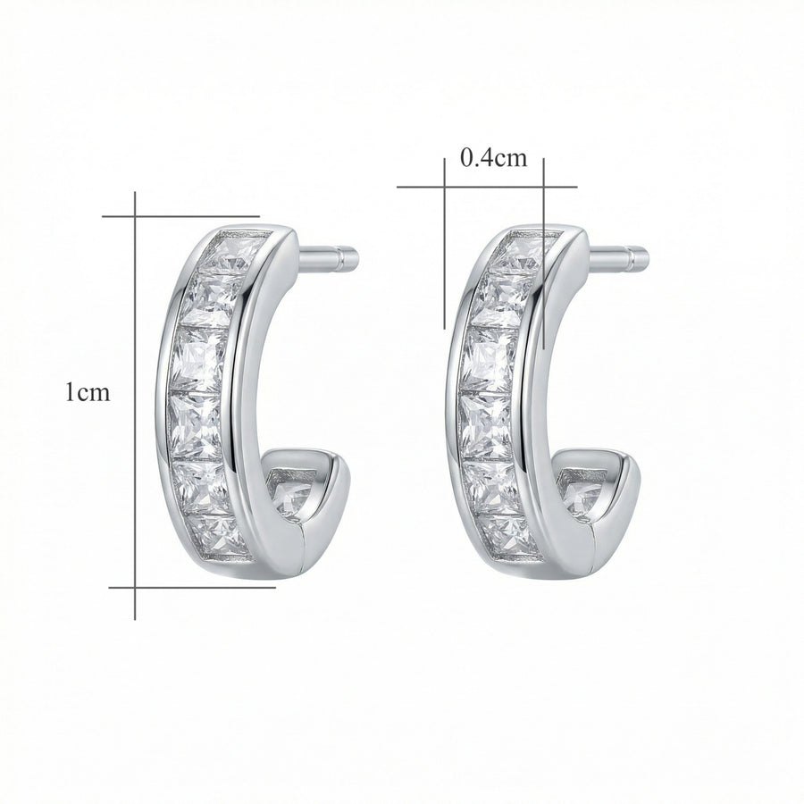 Channel-Set Princess-Cut Half-Hoops – sterling silver earrings, front view