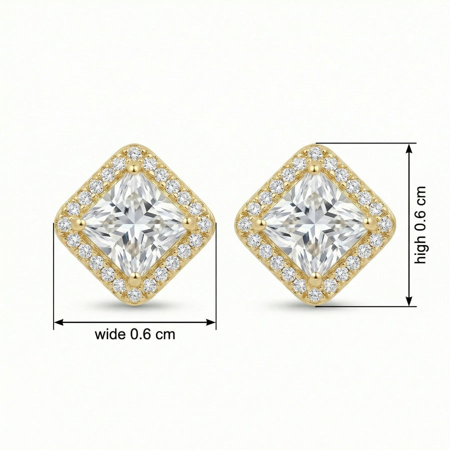 Square-Cut Halo Stud Earrings – sterling silver earrings, front view