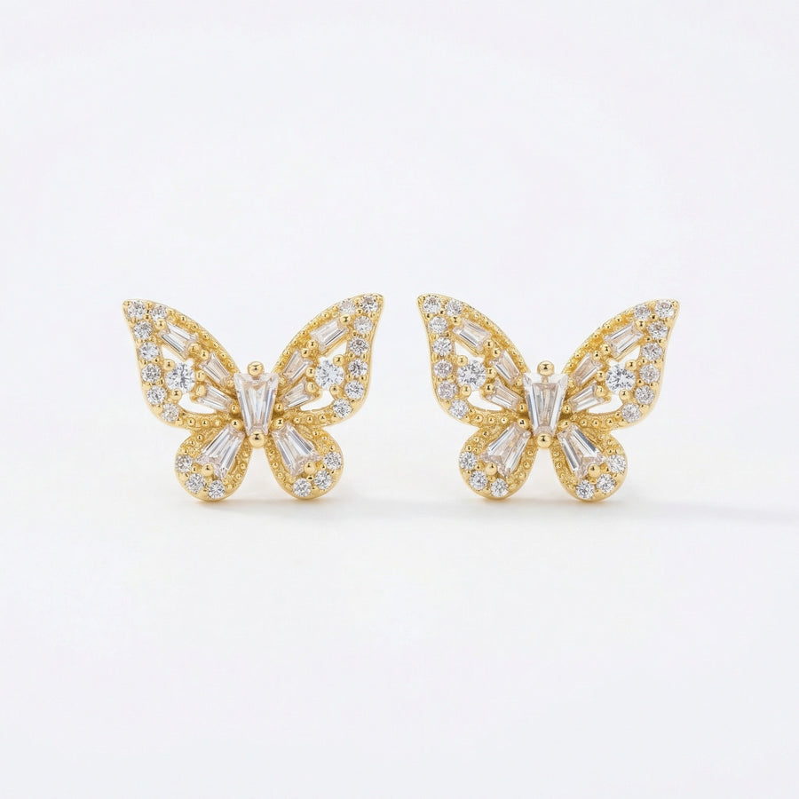 Butterfly Studs, Baguette and Round Cuts – sterling silver earrings