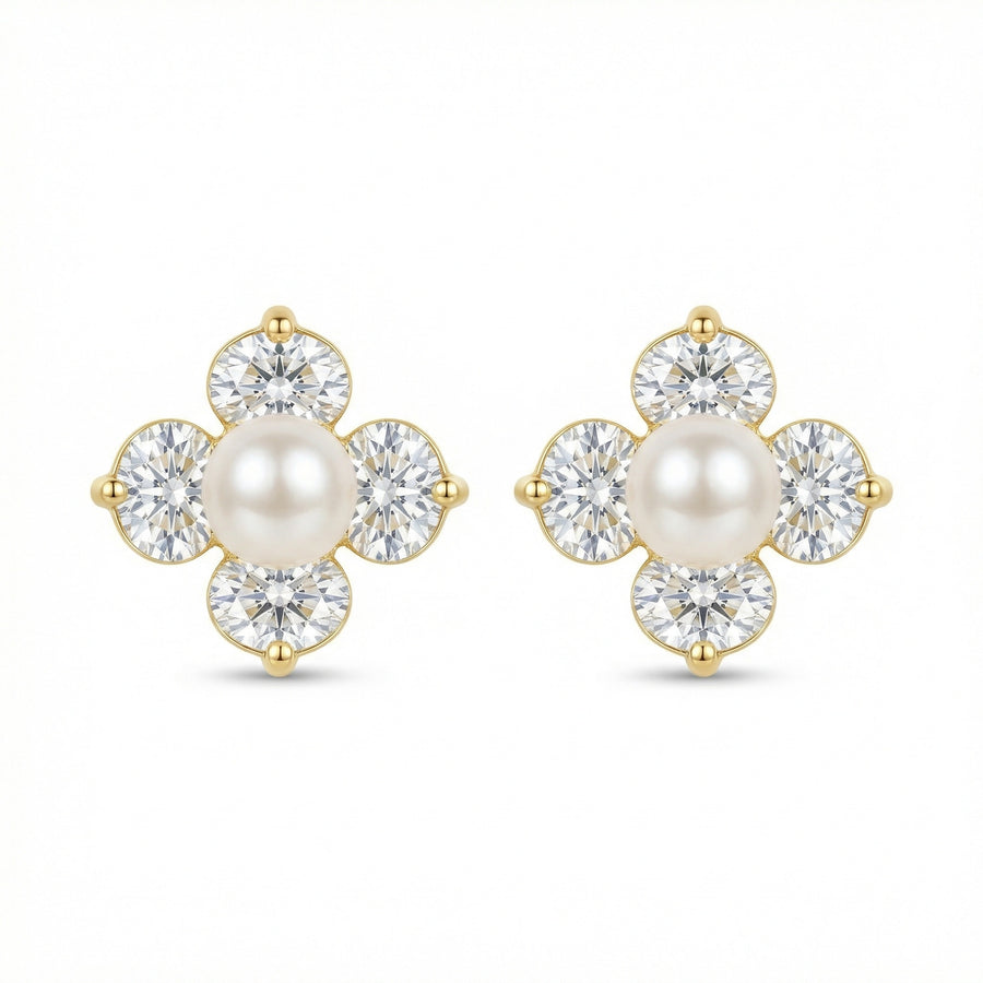 Pearl Floral Clover Stud Earrings – pearl earrings