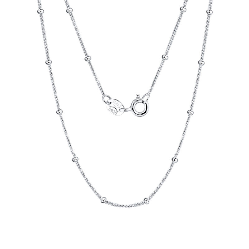 White Gold Bead-Accented Chain Necklace – sterling silver necklace