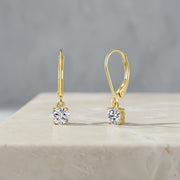 Gold CZ Drop Earrings, Lever-Back – zircon earrings, front view