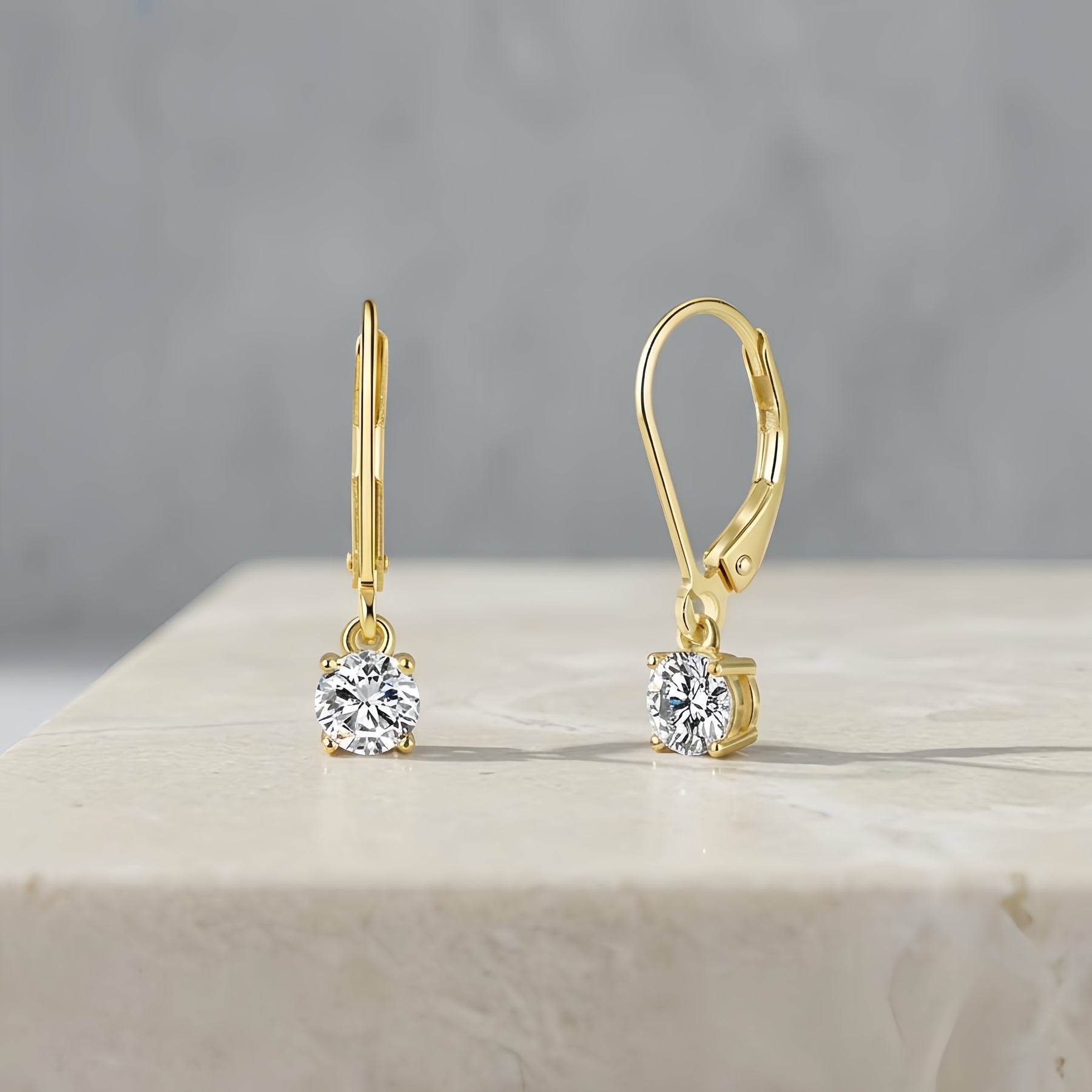 Gold CZ Drop Earrings, Lever-Back – zircon earrings, front view