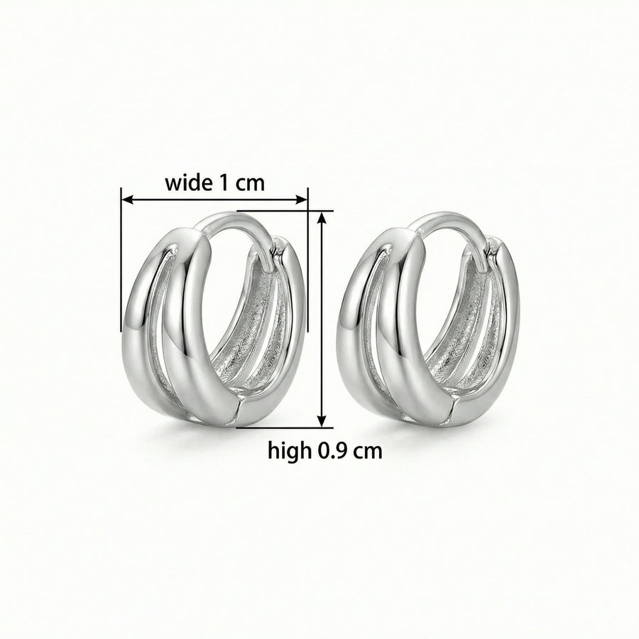 Triple Band Huggie Hoop Earrings – sterling silver earrings, front view