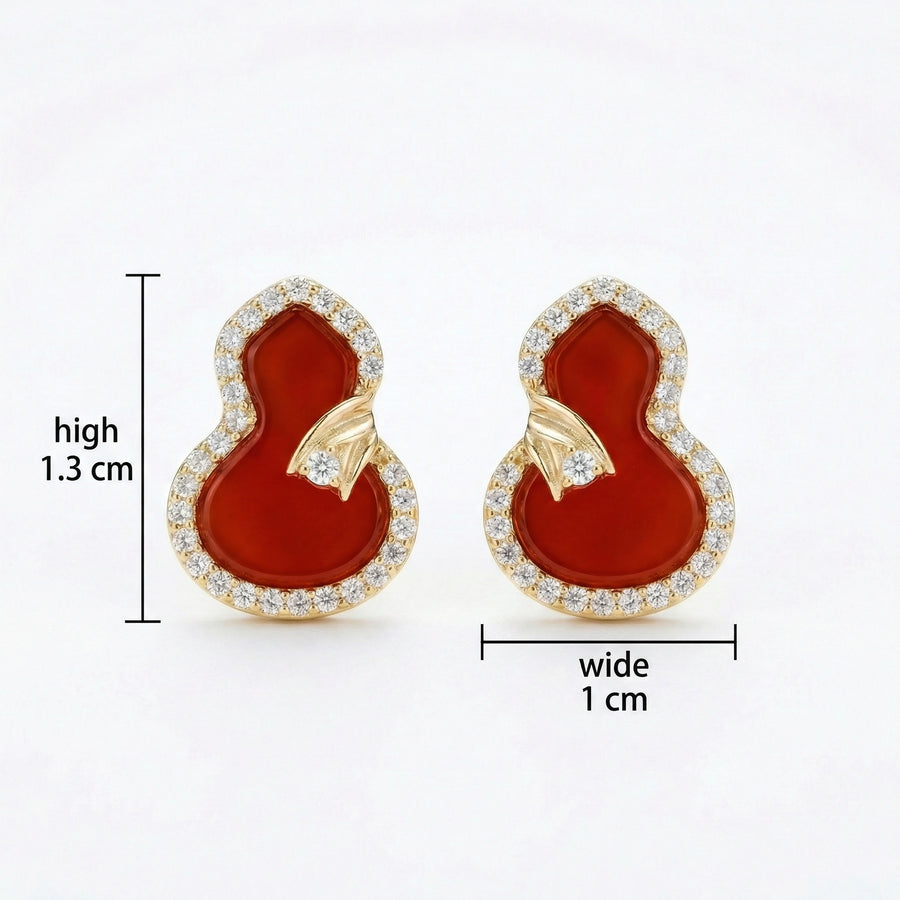 Red Gemstone Gourd Stud Earrings – sterling silver earrings, front view