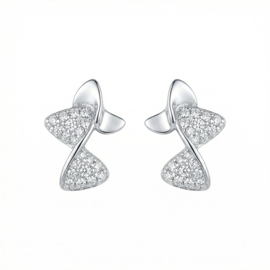Abstract Butterfly Ribbon Studs – sterling silver earrings, front view