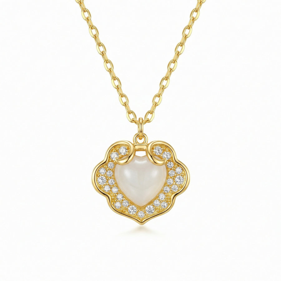 White Heart Gemstone Necklace – sterling silver necklace, front view