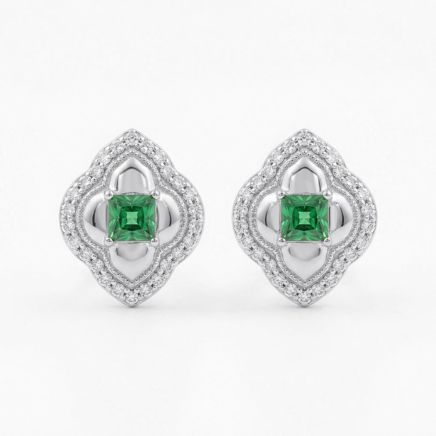 Emerald Quatrefoil Halo Stud Earrings – emerald earrings