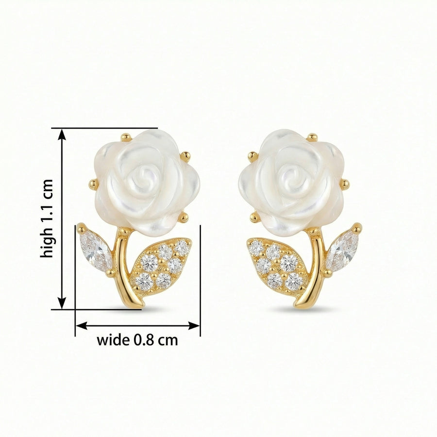 Mother-of-Pearl Rose Stud Earrings – mother-of-pearl earrings, front view