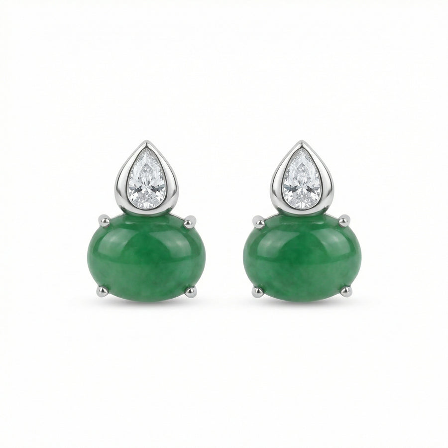Jadeite Cabochon Pear-Cut Stud Earrings – jade earrings, front view