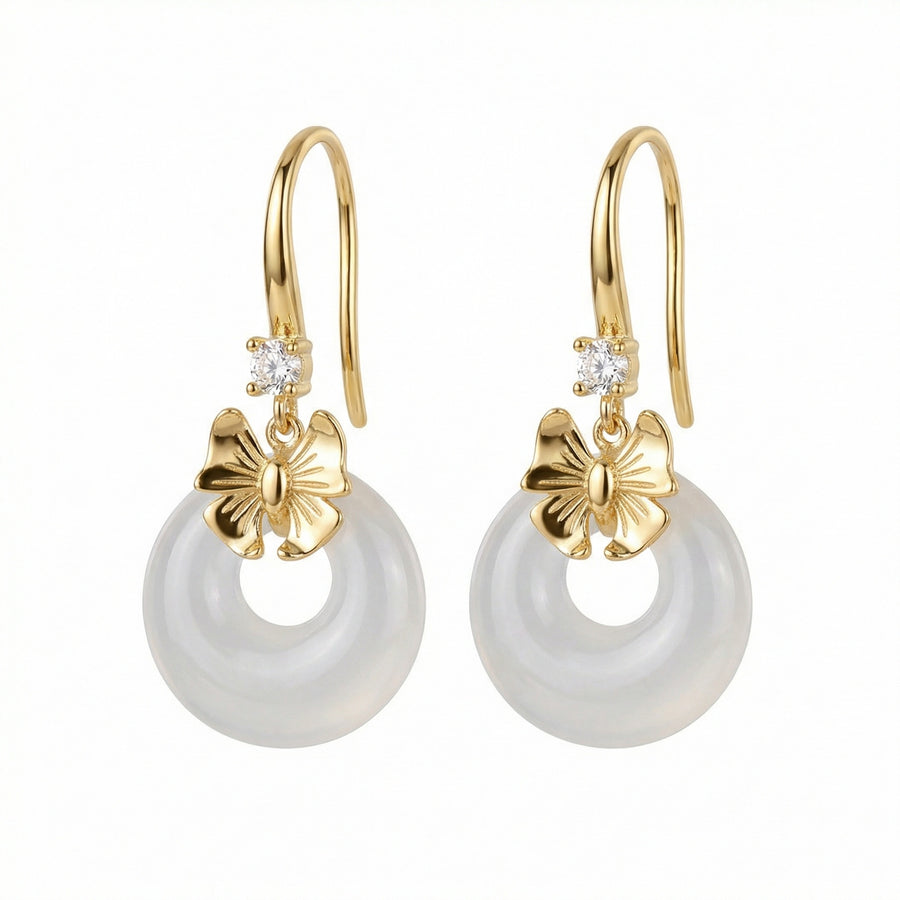 Bow Accent Drop Earrings – sterling silver earrings, front view