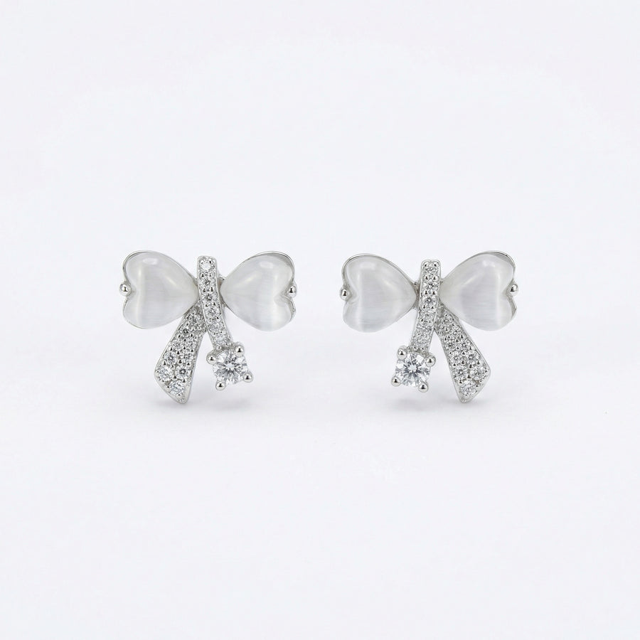 Cat's Eye Heart Bow Stud Earrings – sterling silver earrings