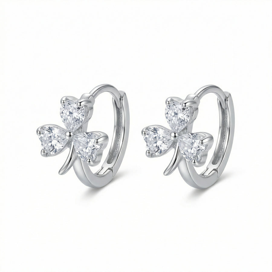 Heart Clover Silver Hoop Earrings – sterling silver earrings, front view