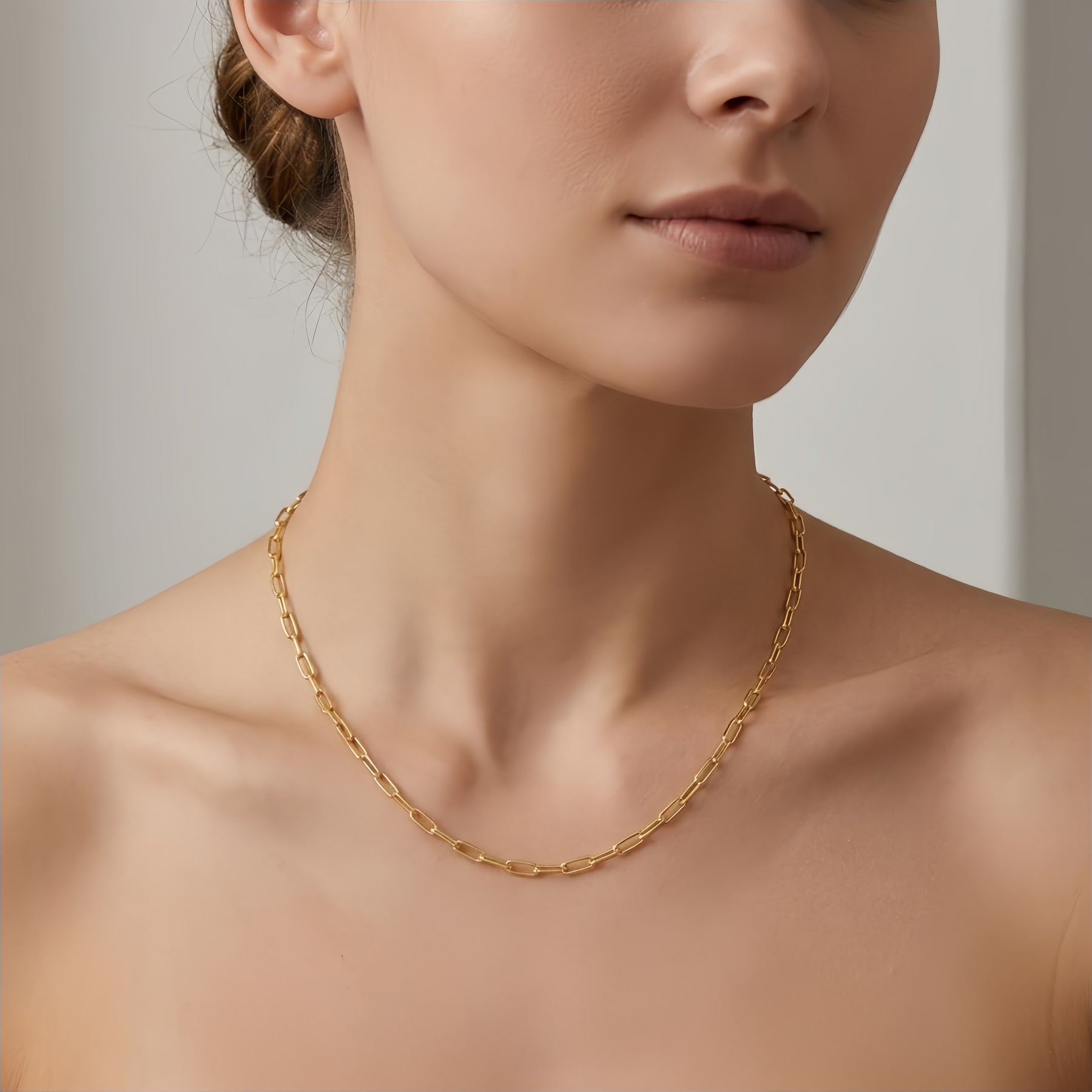 18K Gold Paperclip Chain, Italian Made – gold-plated necklace, side detail