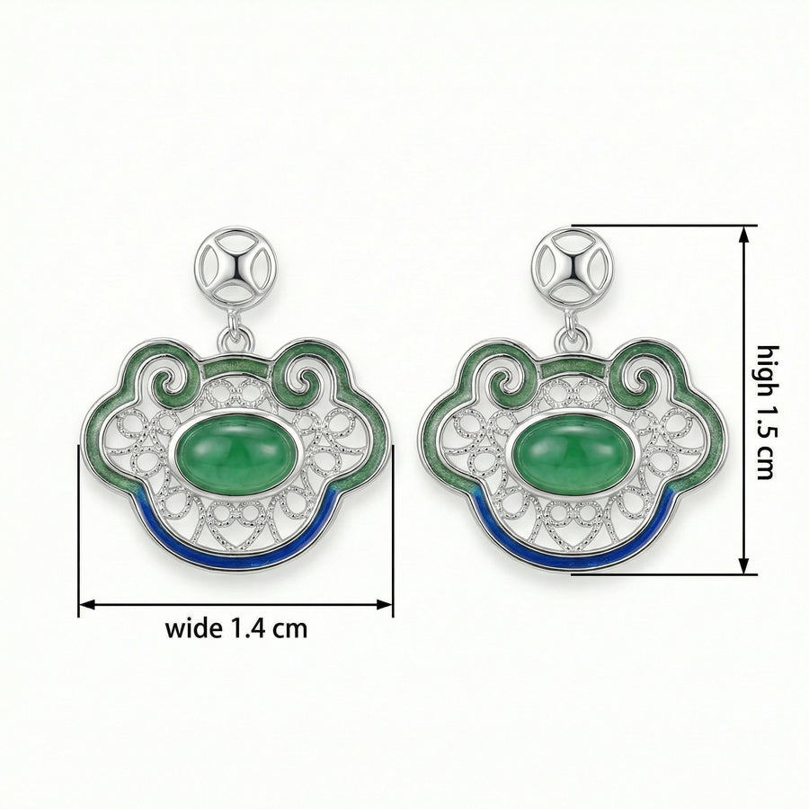 Ruyi Filigree Earrings with Enamel – sterling silver earrings, front view