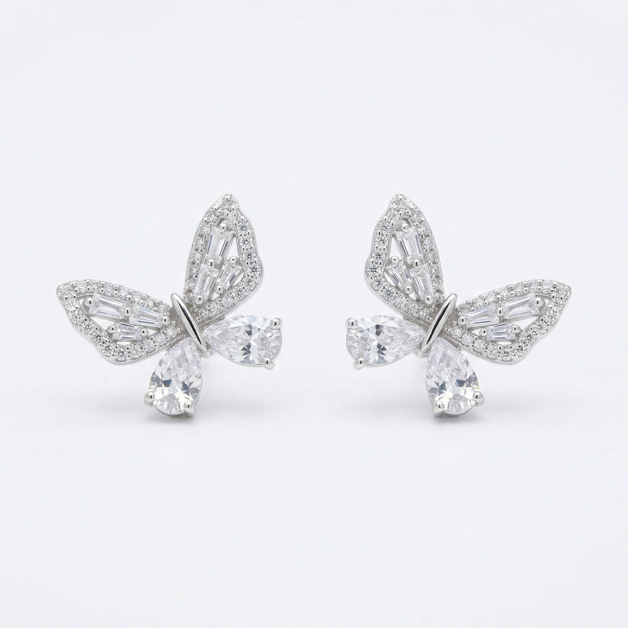 Multi-Cut Butterfly Stud Earrings – sterling silver earrings, front view