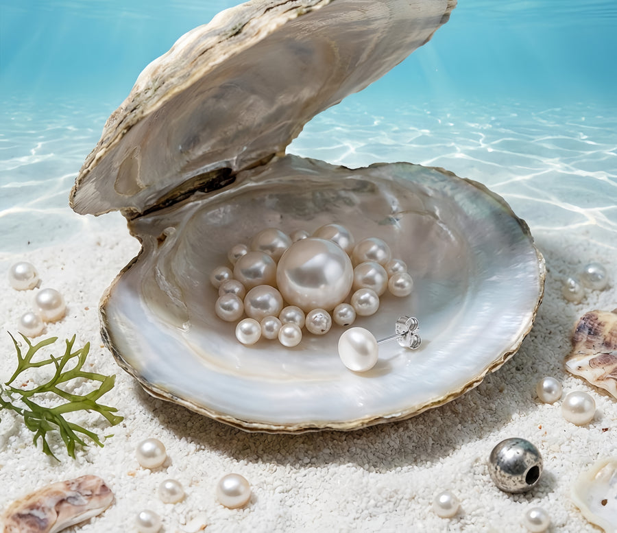 White Pearl Studs with Sterling Posts – pearl earrings