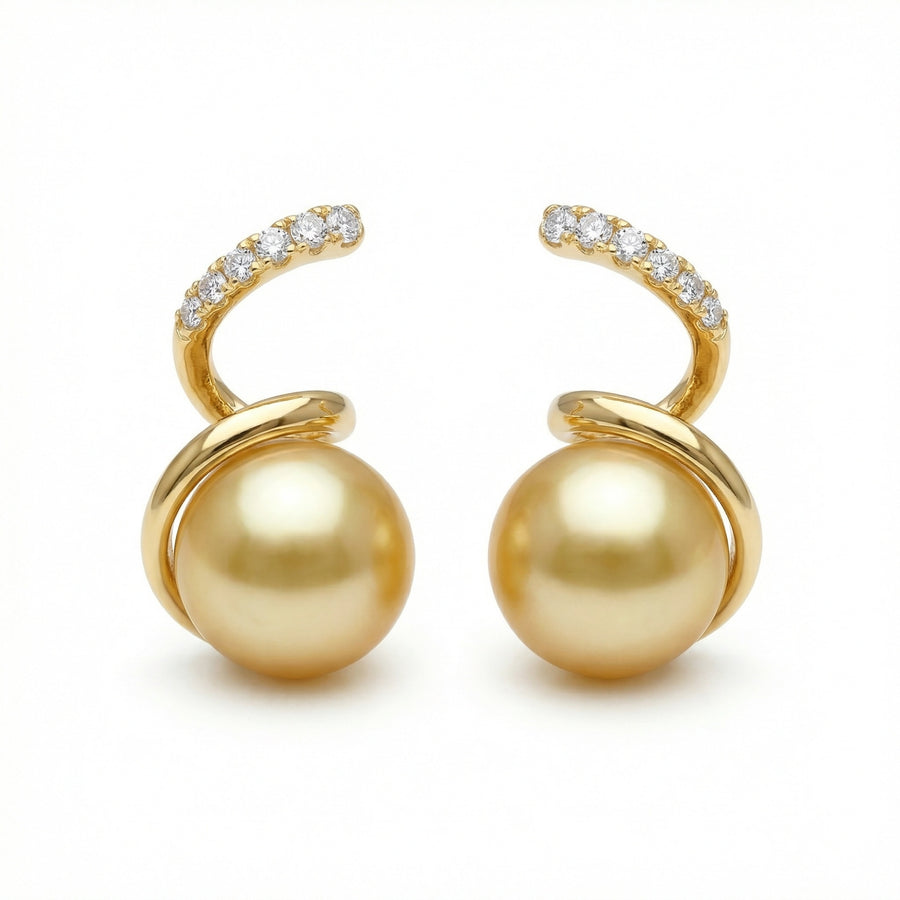 South Sea Pearl Spiral Earrings – pearl earrings, front view