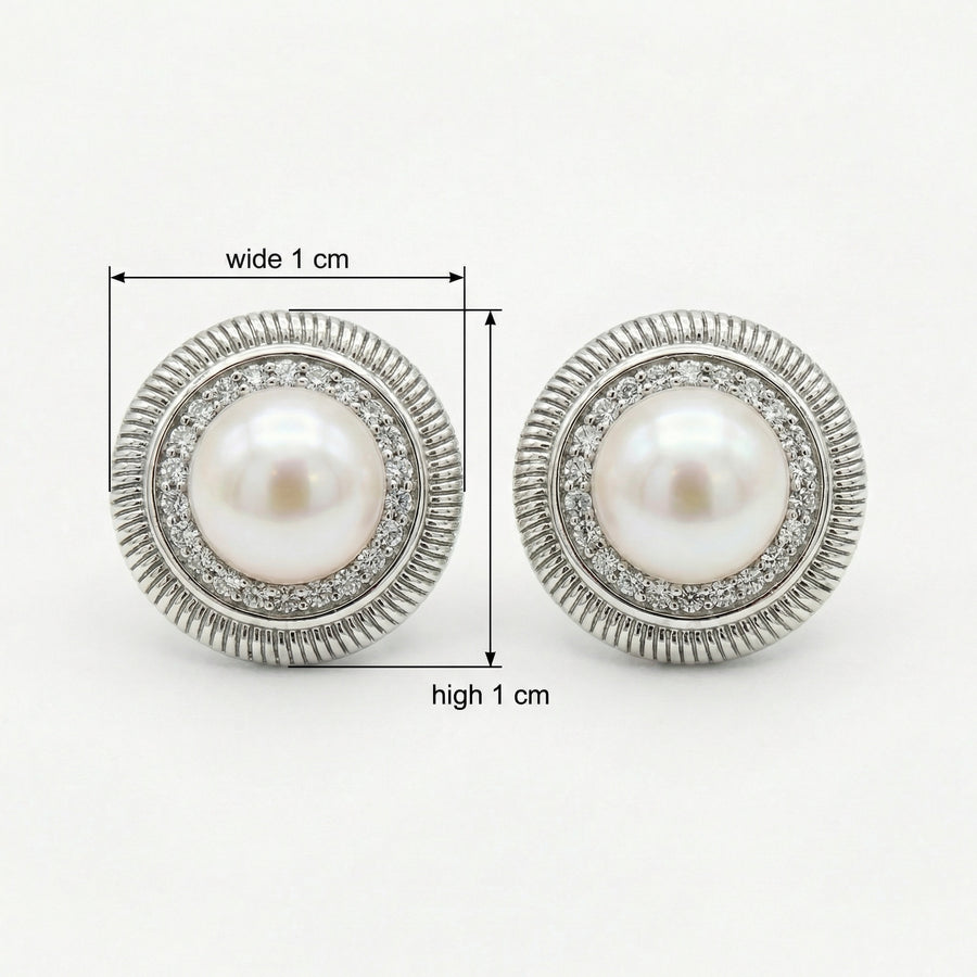 Pearl Halo Studs, Ribbed Silver Frame – pearl earrings