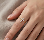 Gold Cross Ring with CZ Accents – zircon ring