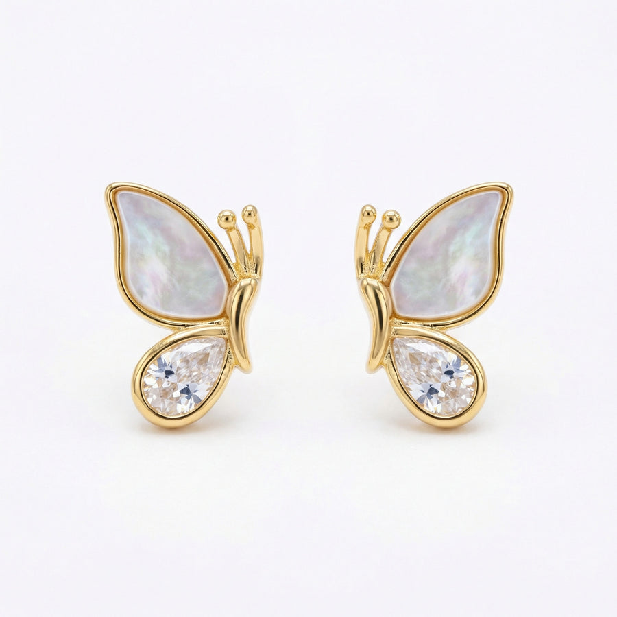 Mother-of-Pearl Butterfly Wing Studs – mother-of-pearl earrings, front view