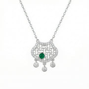 Geometric Emerald Pendant Necklace – emerald necklace, close-up