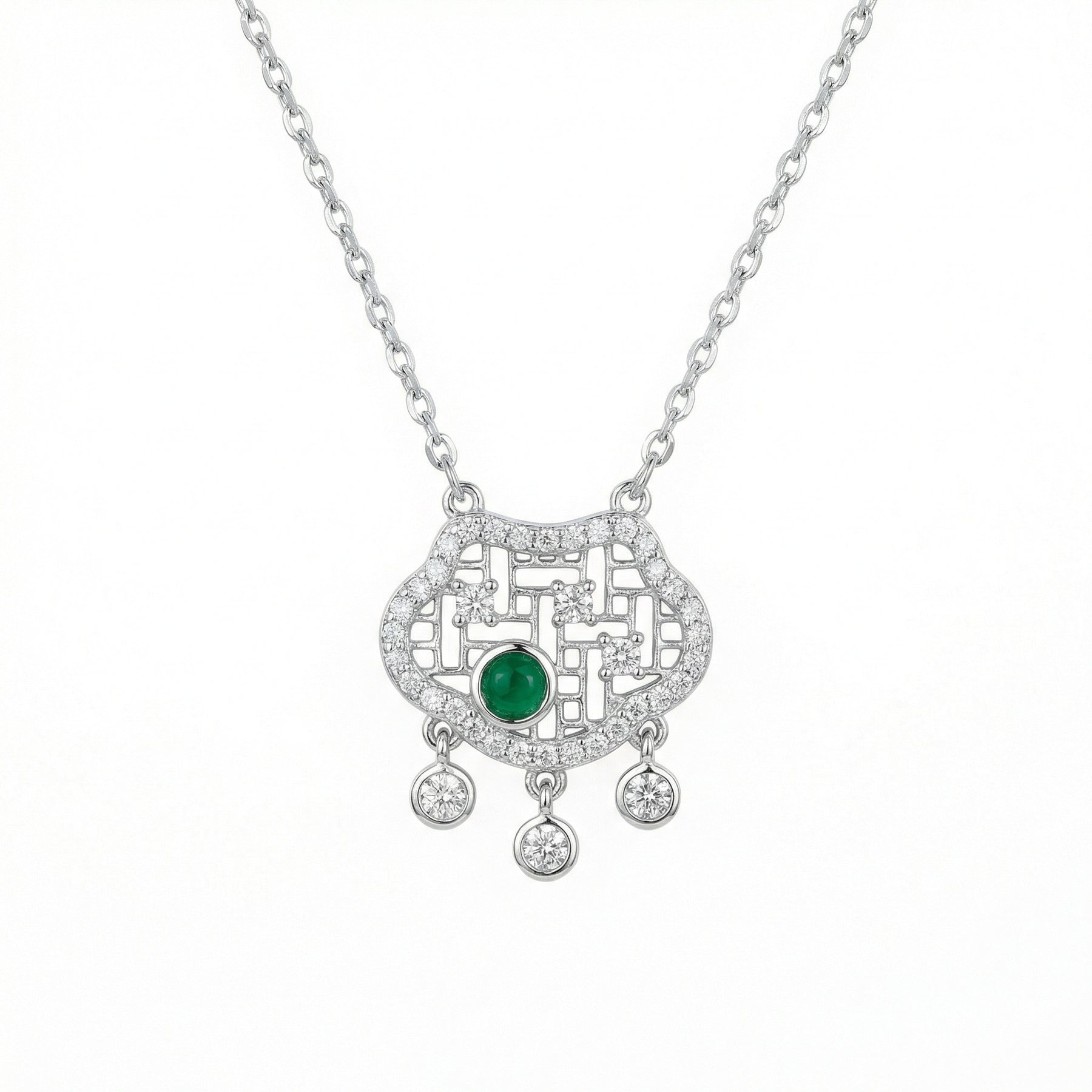 Geometric Emerald Pendant Necklace – emerald necklace, close-up