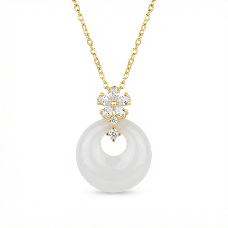 White Gemstone Circle Flower Necklace – sterling silver necklace