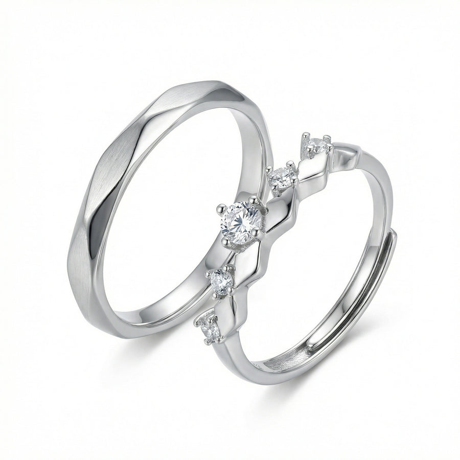 Faceted Couple Rings, Stone-Set Band – sterling silver ring