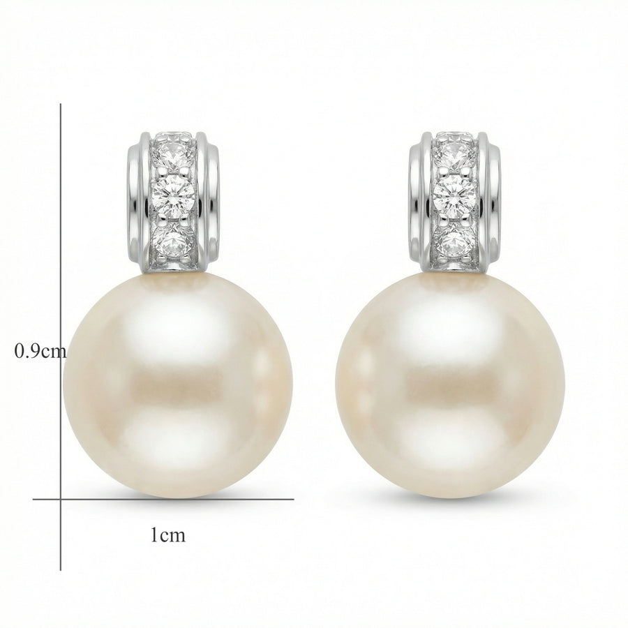 White Pearl Diamond Accent Drops – pearl earrings