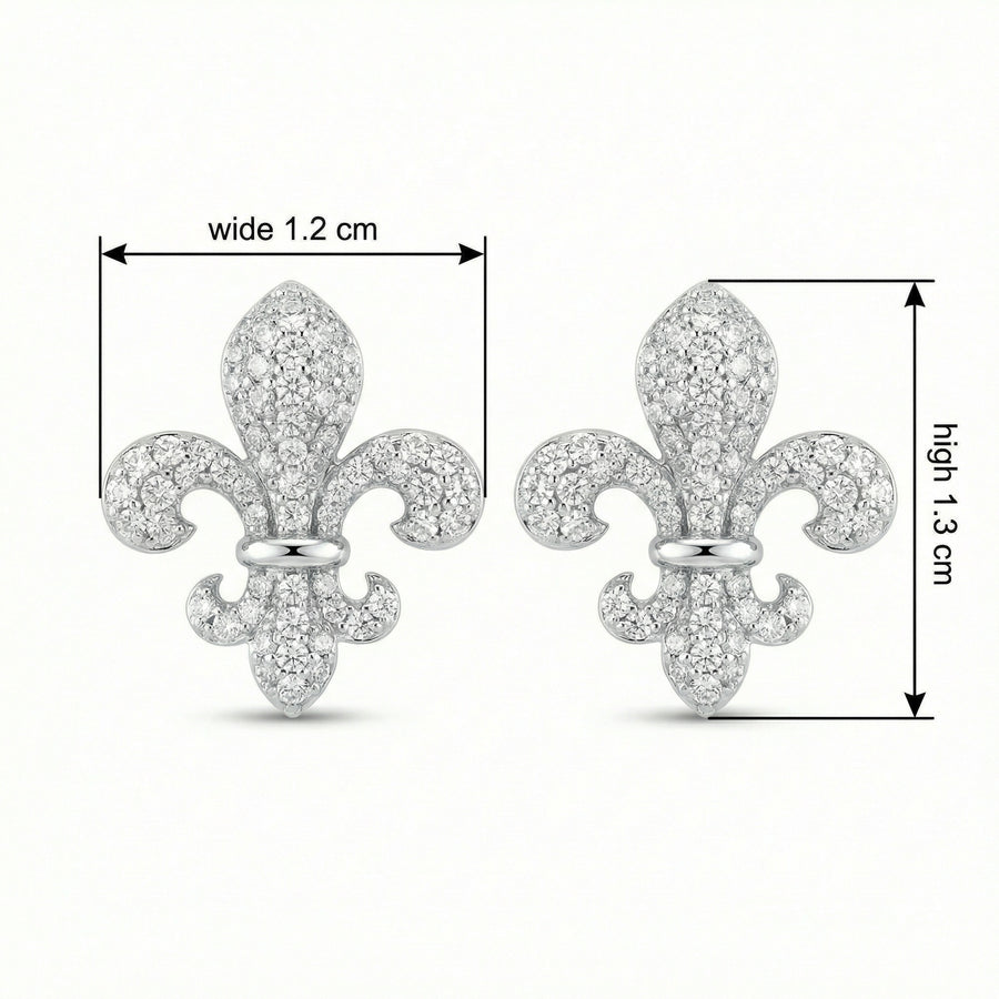 Fleur-de-Lis Pavé Stud Earrings – sterling silver earrings, front view