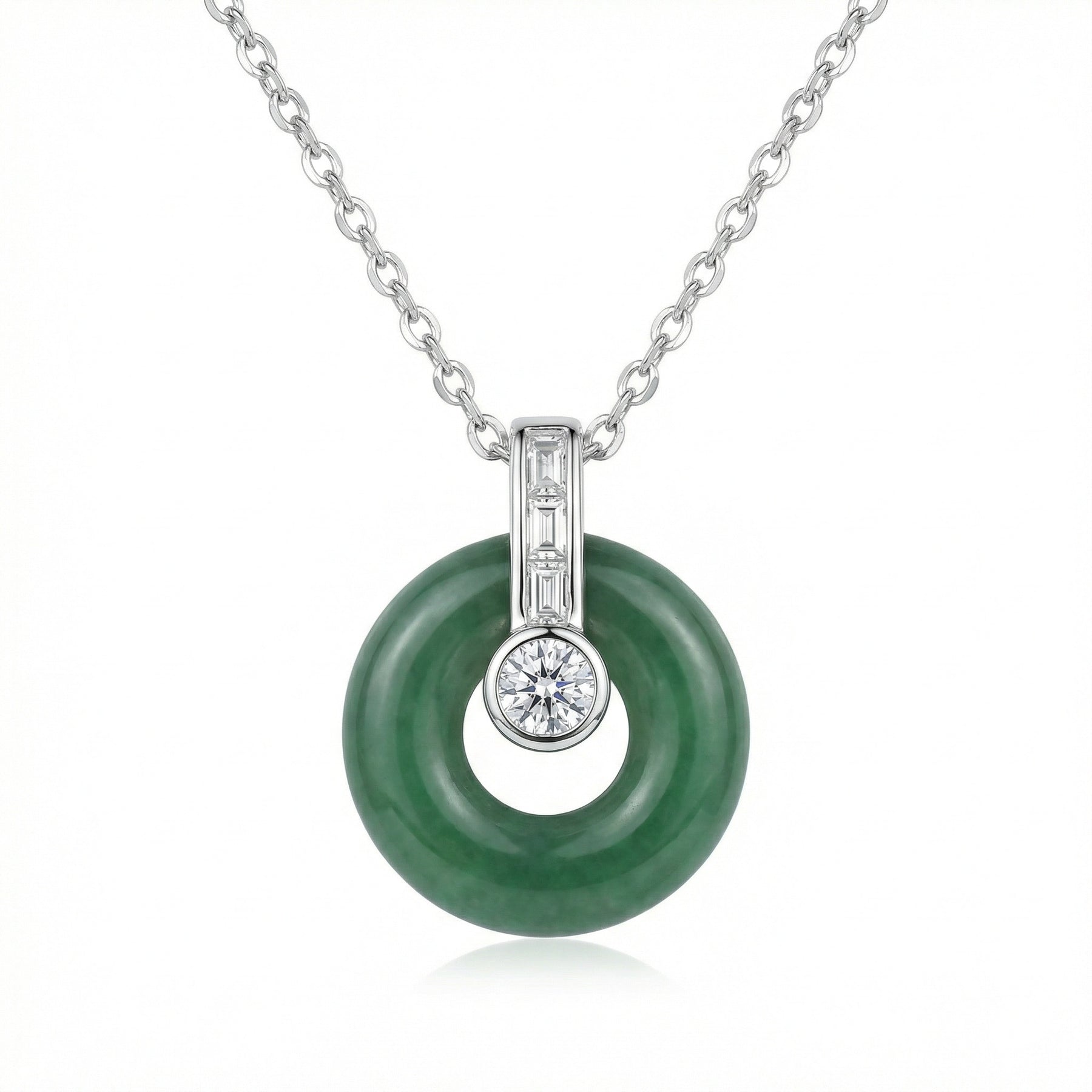 Jade Circle Diamond Necklace – jade necklace, front view