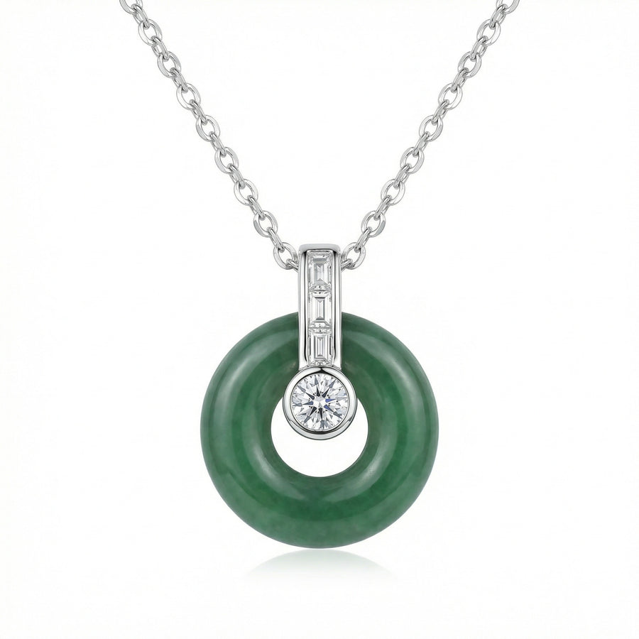 Jade Circle Diamond Necklace – jade necklace, front view