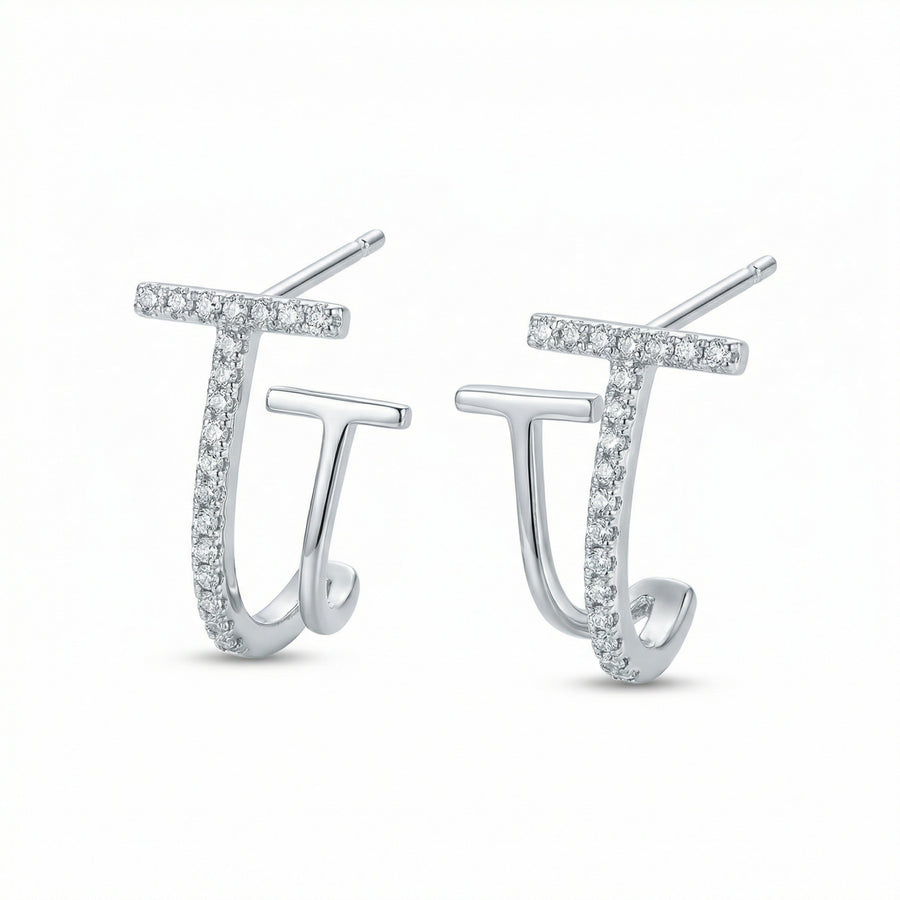 Double T-Bar Stud Earrings – sterling silver earrings, front view