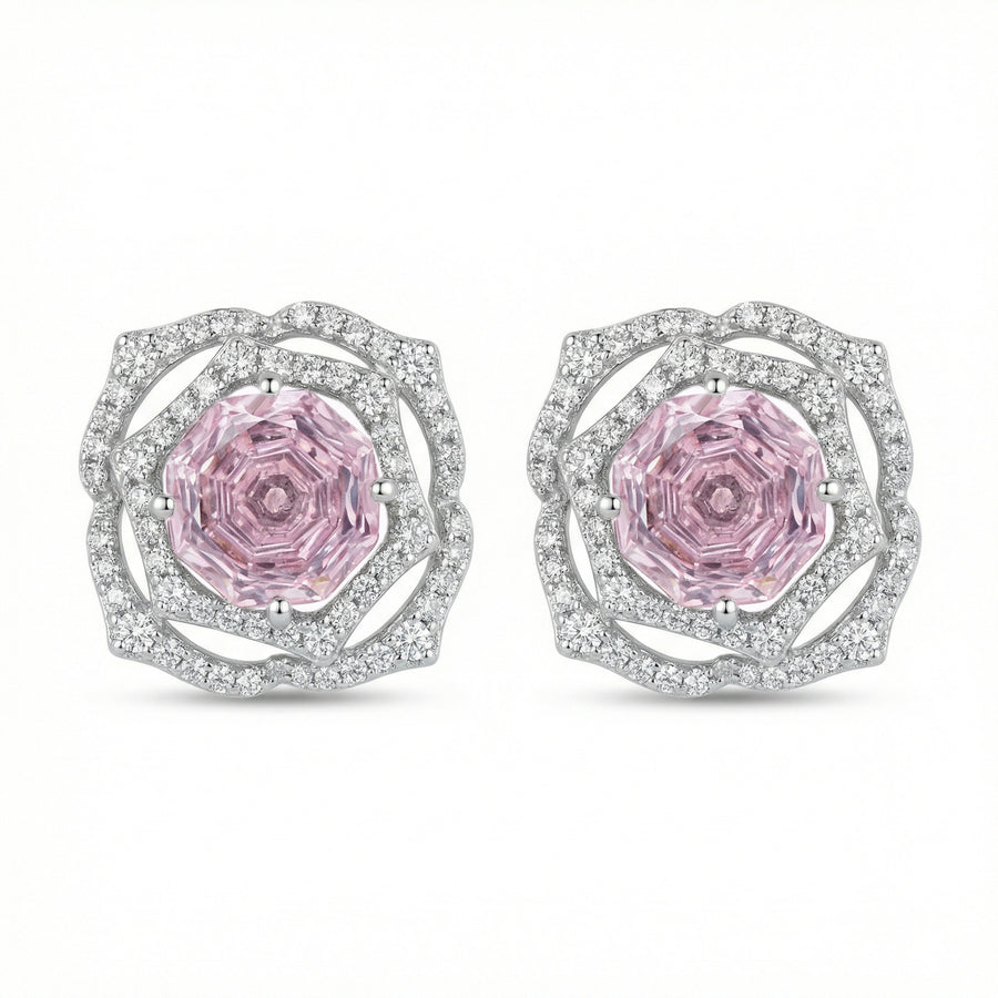Pink Hexagon Rose Stud Earrings – sterling silver earrings