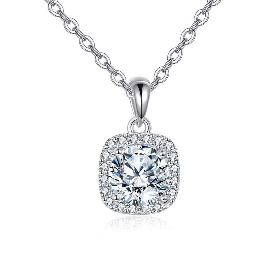Square Halo Moissanite Necklace – moissanite necklace, front view