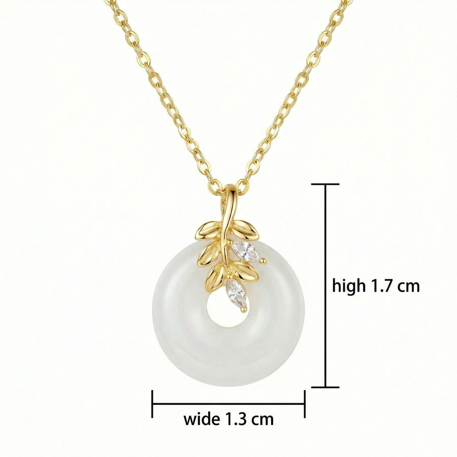 White Jade Circle Leaf Branch Necklace – jade necklace, front view