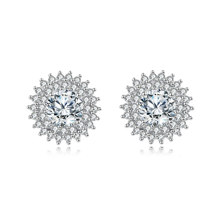 Silver Floral Studs with Moissanite Center – moissanite earrings