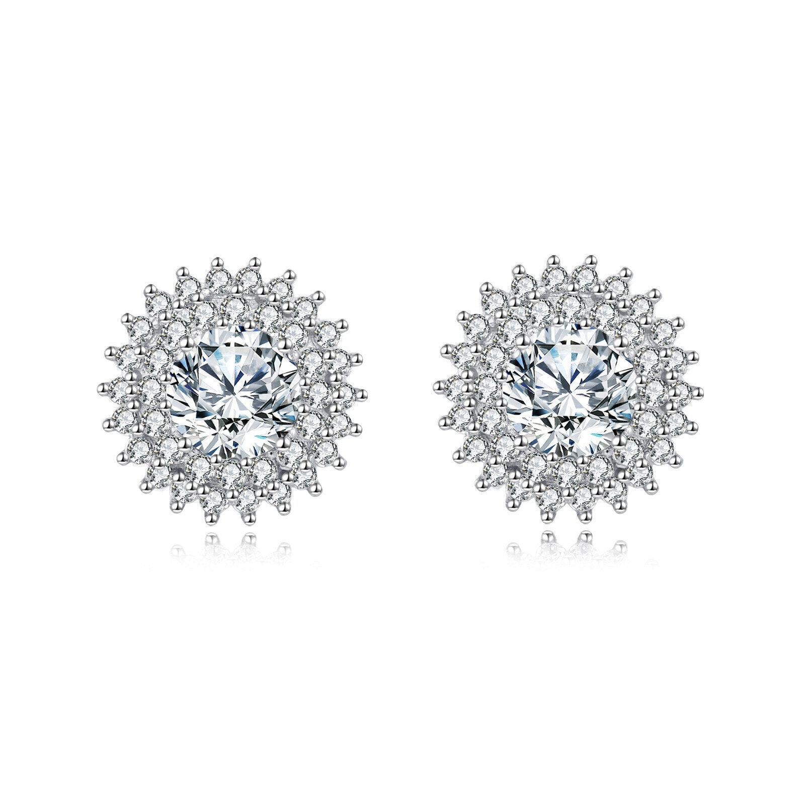 Silver Floral Studs with Moissanite Center – moissanite earrings
