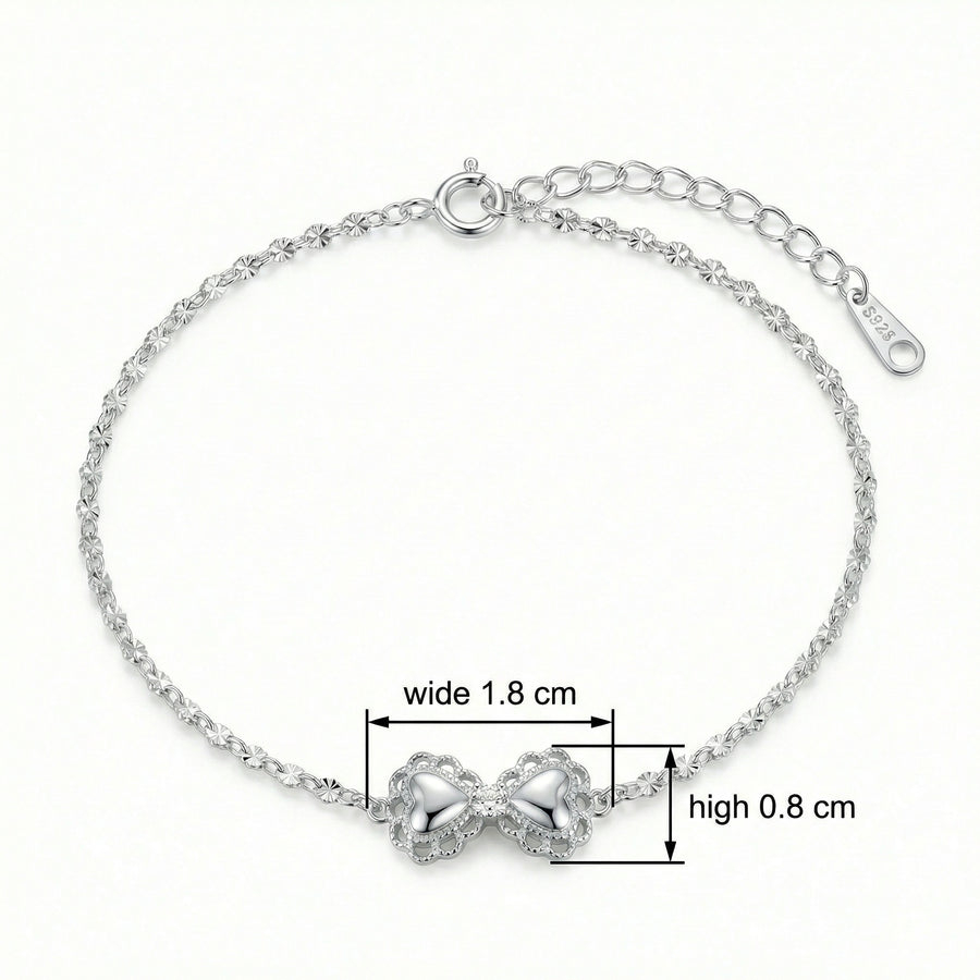Heart Bowknot Charm Bracelet – sterling silver bracelet