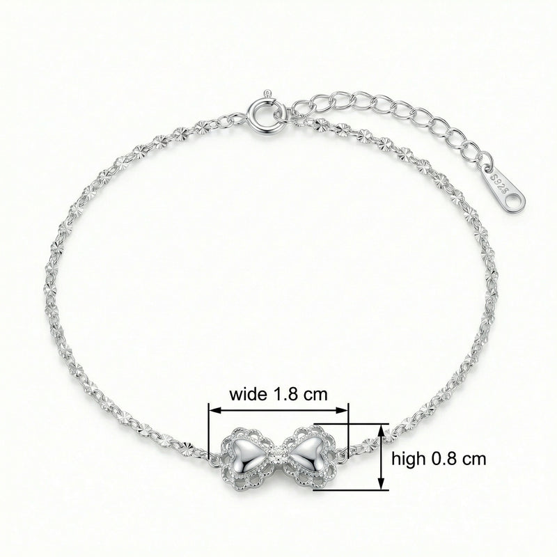 Heart Bowknot Charm Bracelet – sterling silver bracelet