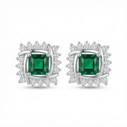 Square Emerald Interlocking Halo Studs – emerald earrings, side detail