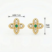 Emerald Floral Openwork Stud Earrings – emerald earrings, front view