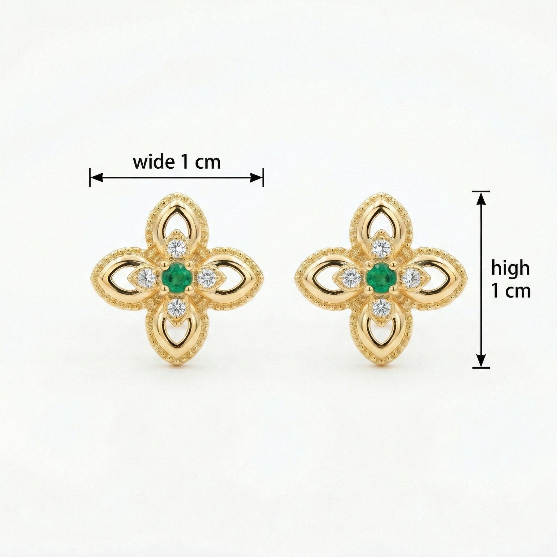 Emerald Floral Openwork Stud Earrings – emerald earrings, front view